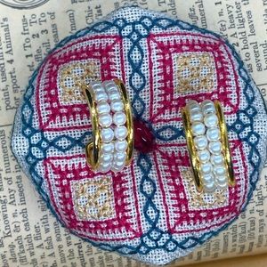 Vintage Faux Pearl and Gold Hoops